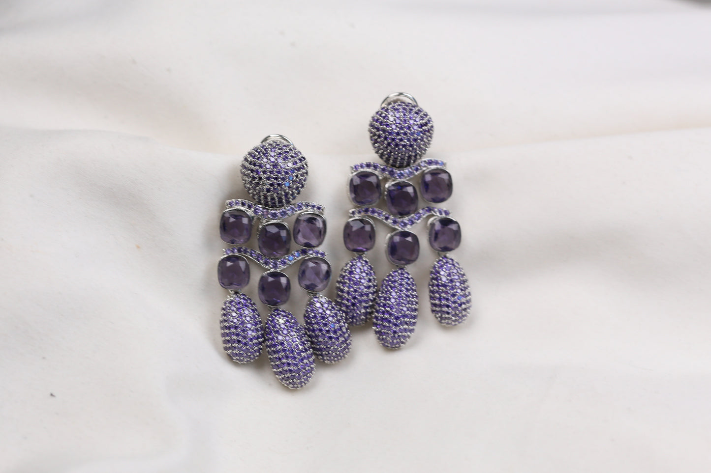 Micro Pave CZ & Doublet Earrings (102-10)- Purple