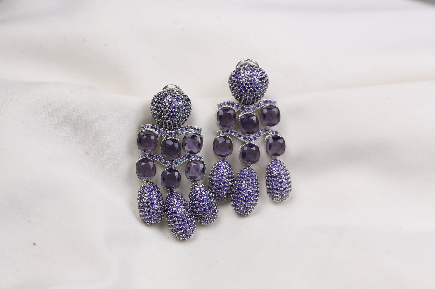 Micro Pave CZ & Doublet Earrings (102-10)- Purple