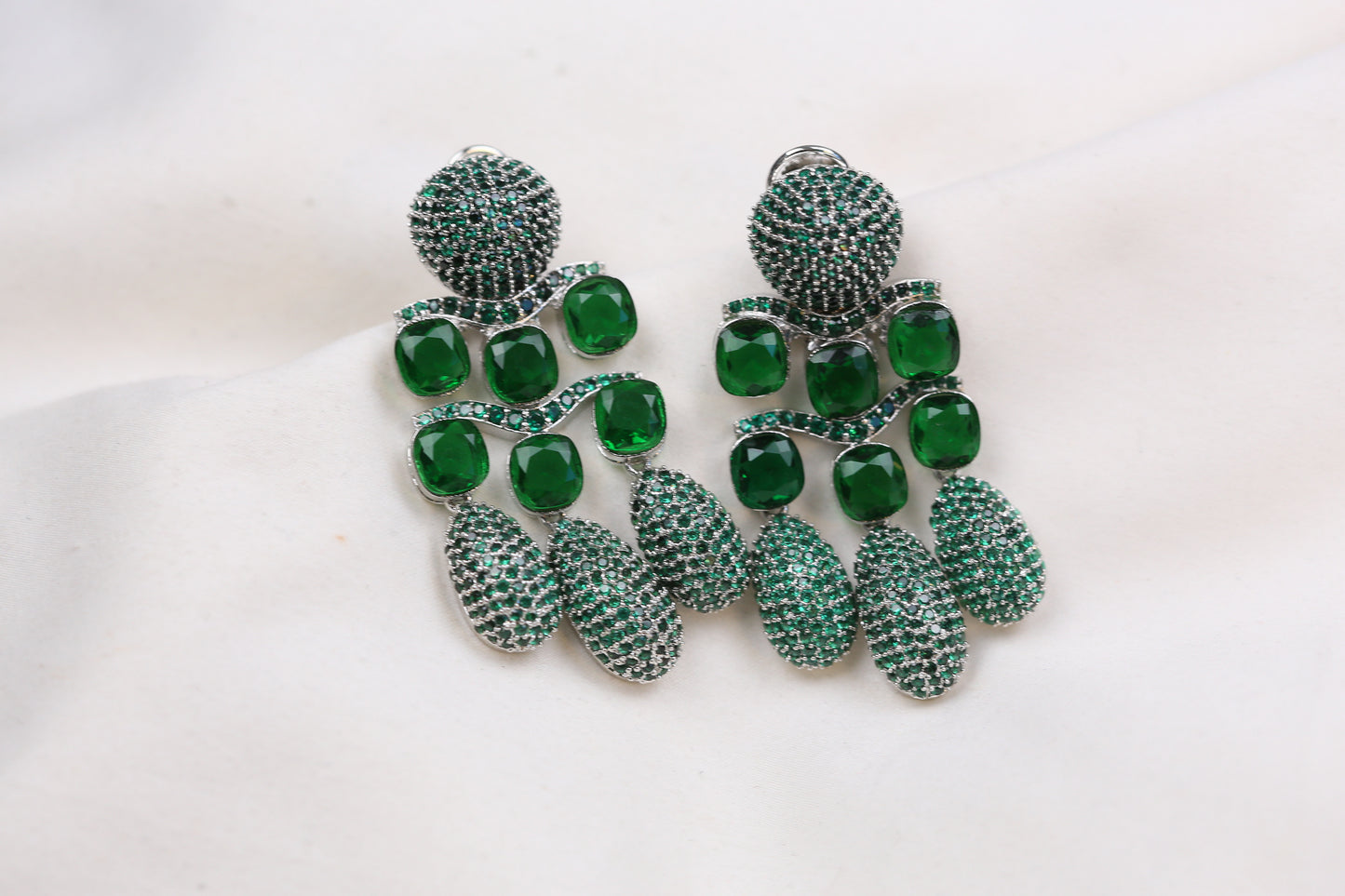 Micro Pave CZ & Doublet Earrings (102-09) - Green