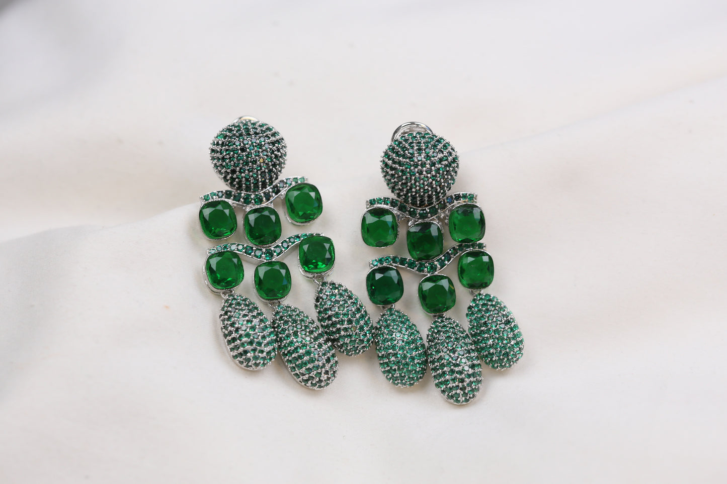 Micro Pave CZ & Doublet Earrings (102-09) - Green
