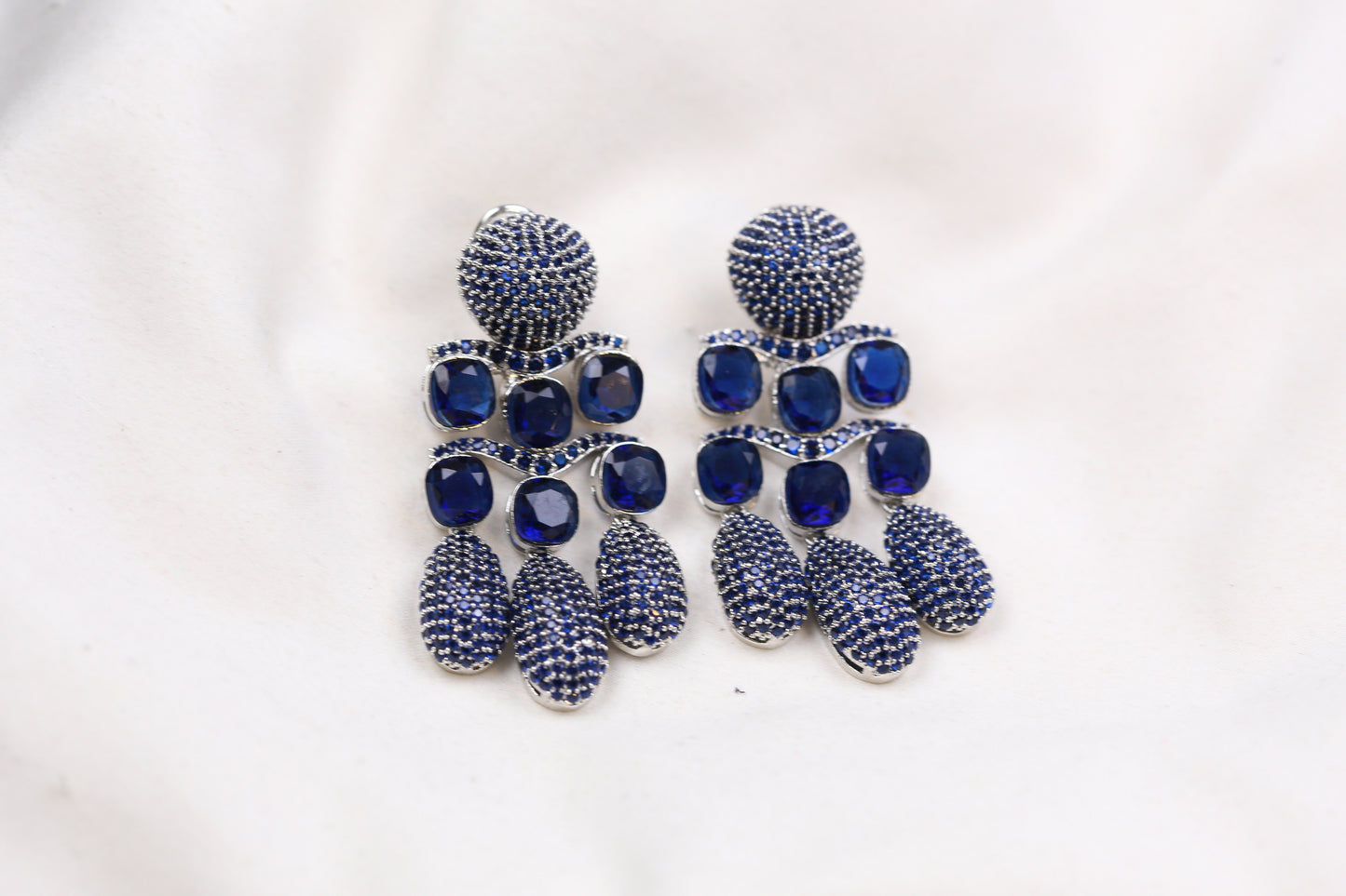 Micro Pave CZ & Doublet Earrings (102-12)- Blue