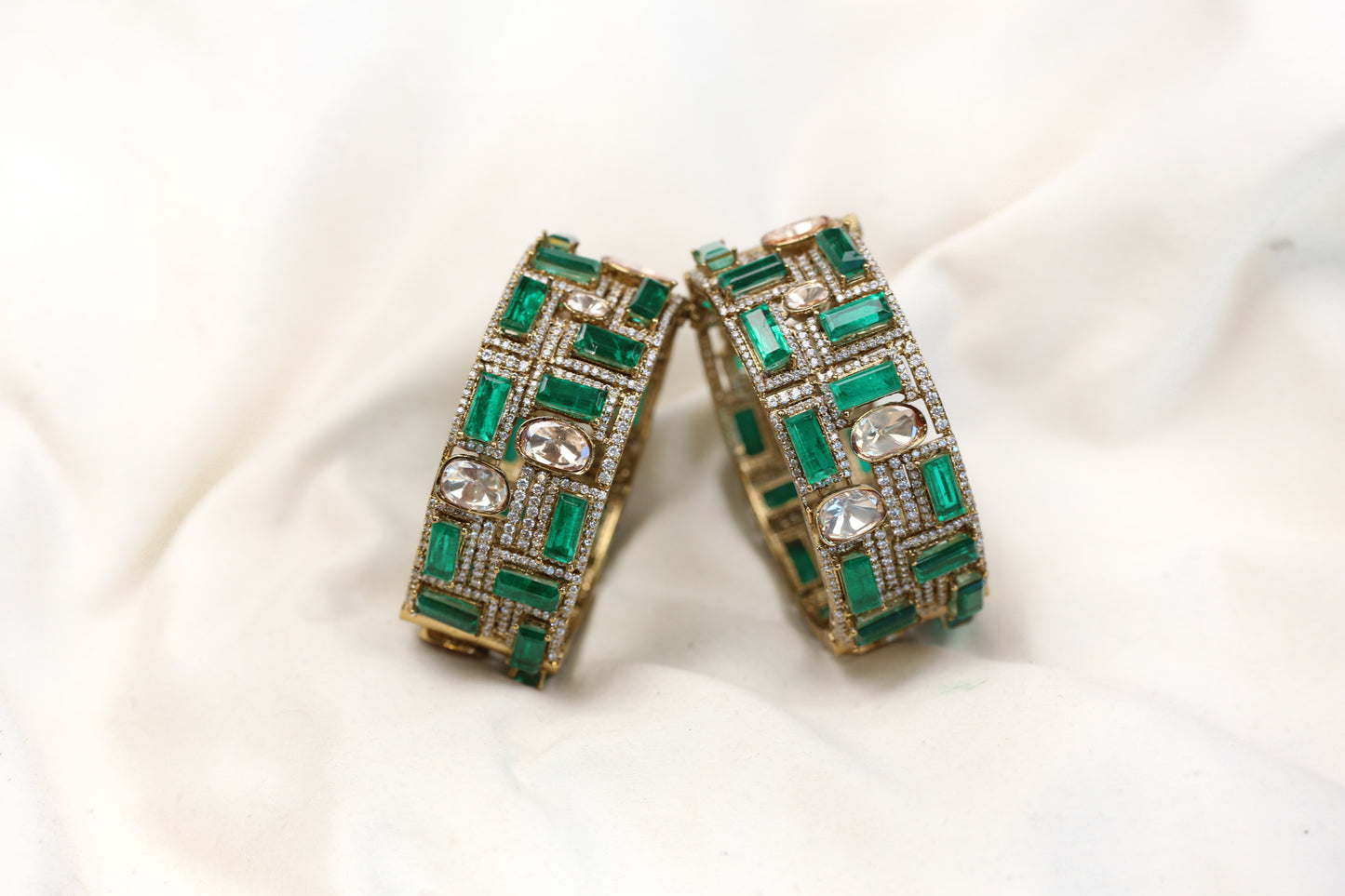 Harini Green Doublet & Real Moissanite Bangle
