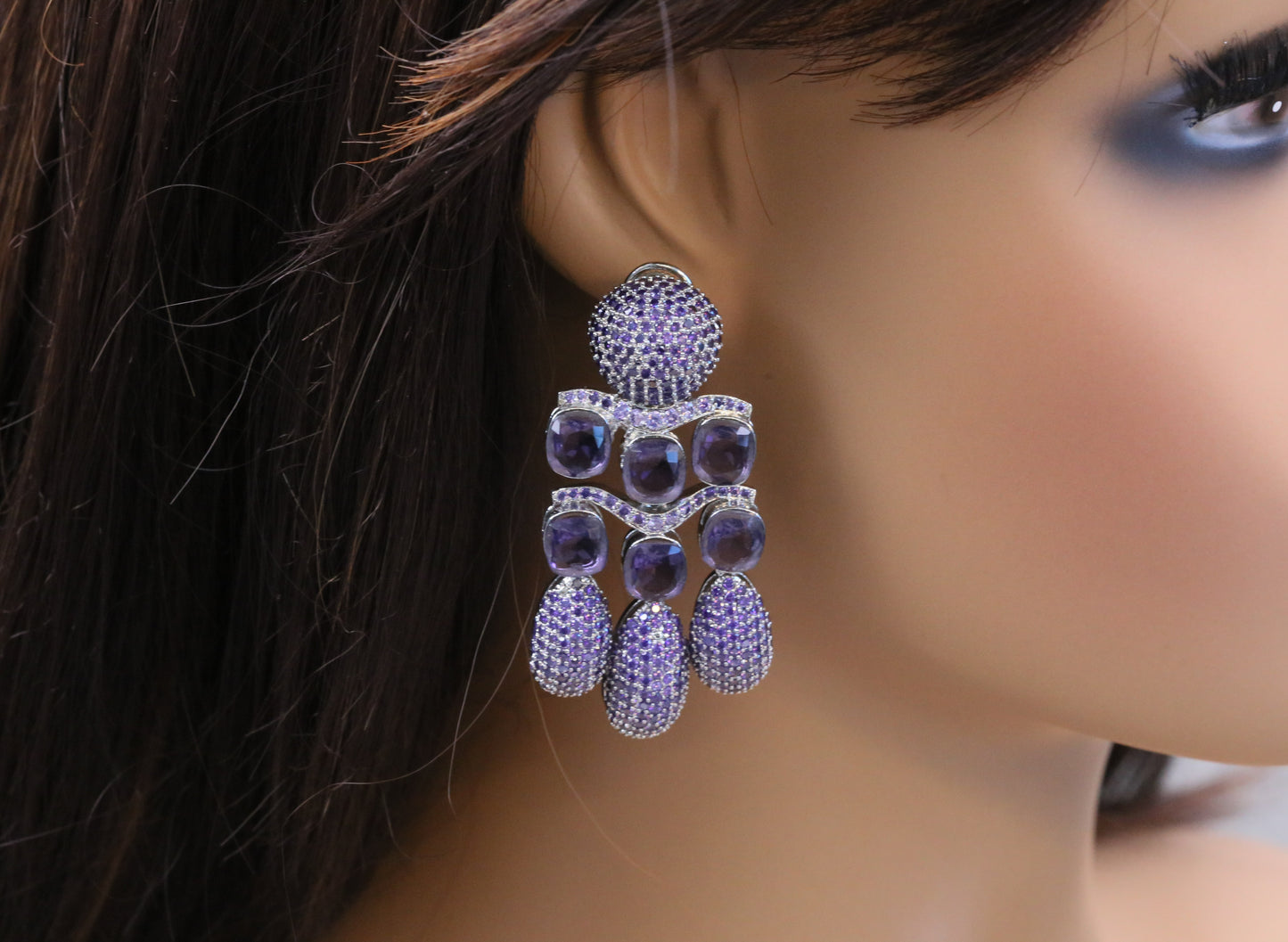 Micro Pave CZ & Doublet Earrings (102-10)- Purple