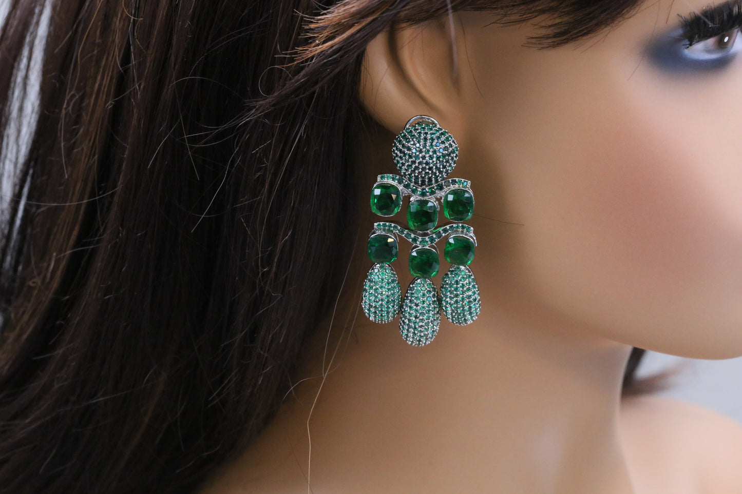 Micro Pave CZ & Doublet Earrings (102-09) - Green