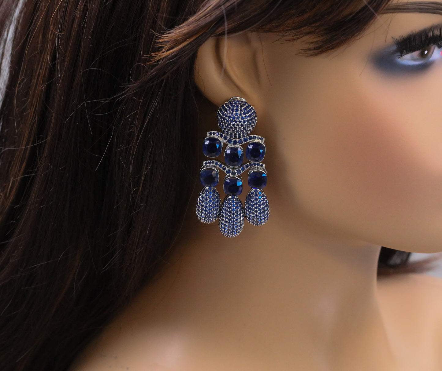 Micro Pave CZ & Doublet Earrings (102-12)- Blue