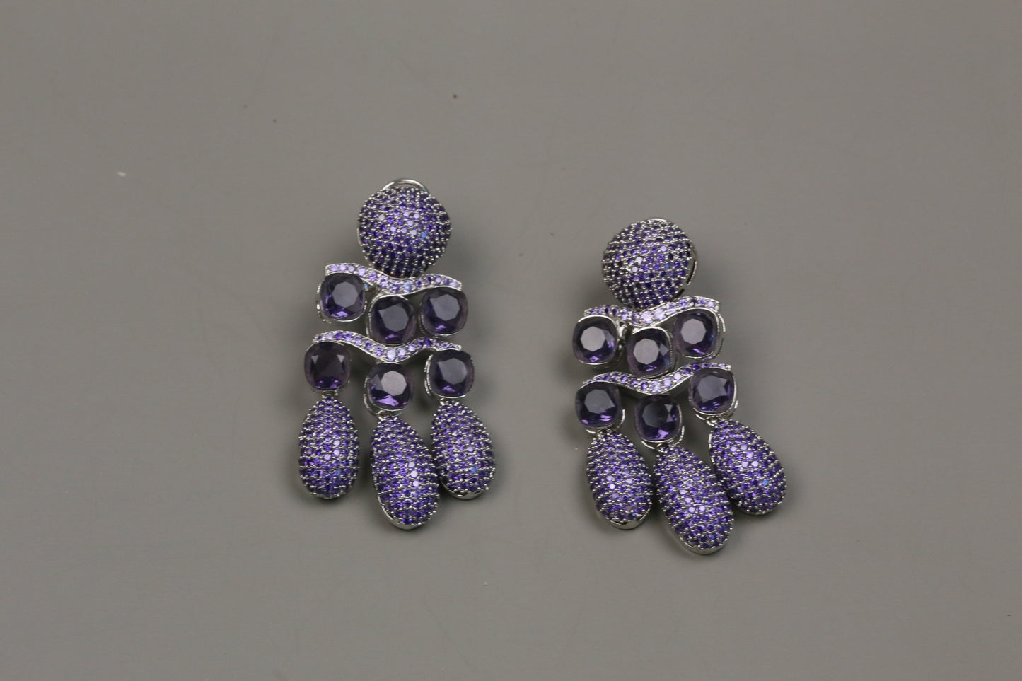 Micro Pave CZ & Doublet Earrings (102-10)- Purple