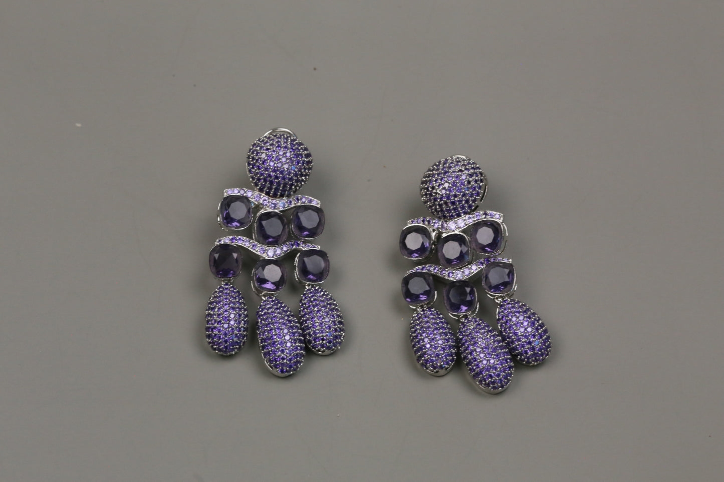 Micro Pave CZ & Doublet Earrings (102-10)- Purple