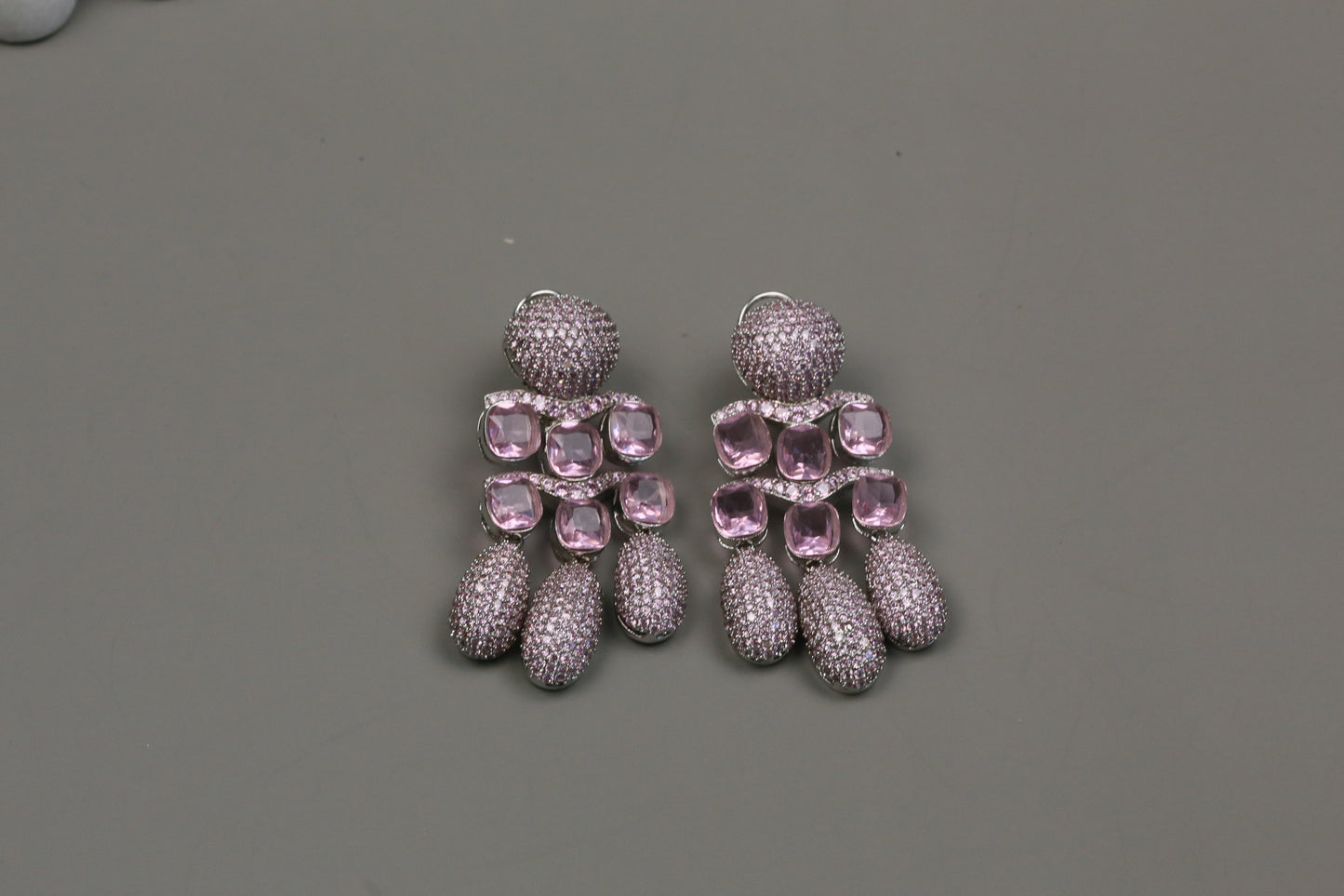 Micro Pave CZ & Doublet Earrings (102-08) - Pink