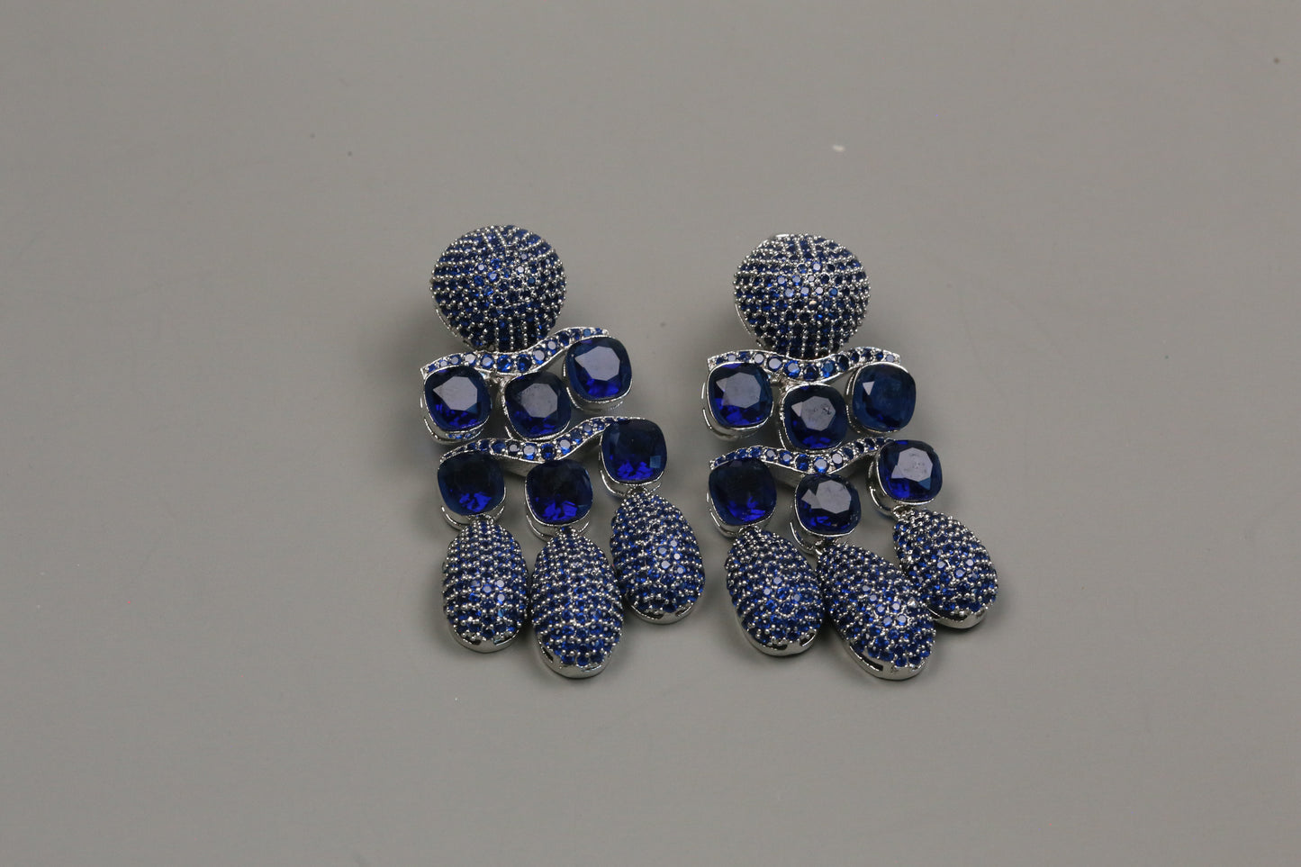 Micro Pave CZ & Doublet Earrings (102-12)- Blue