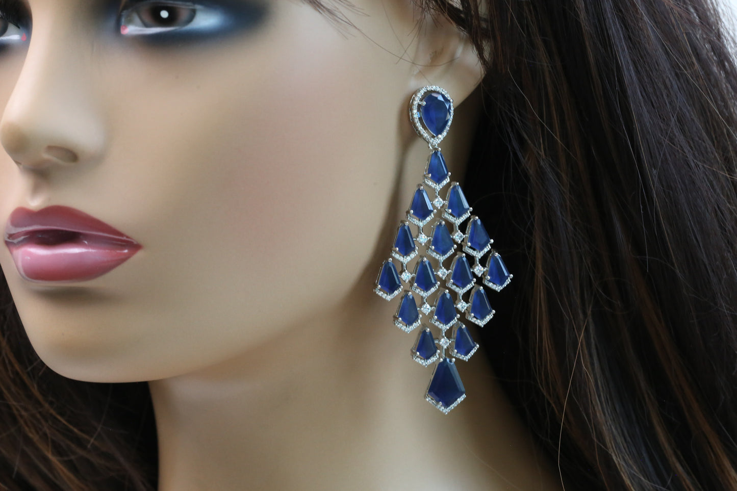 Premium CZ Doublet Earrings - Blue
