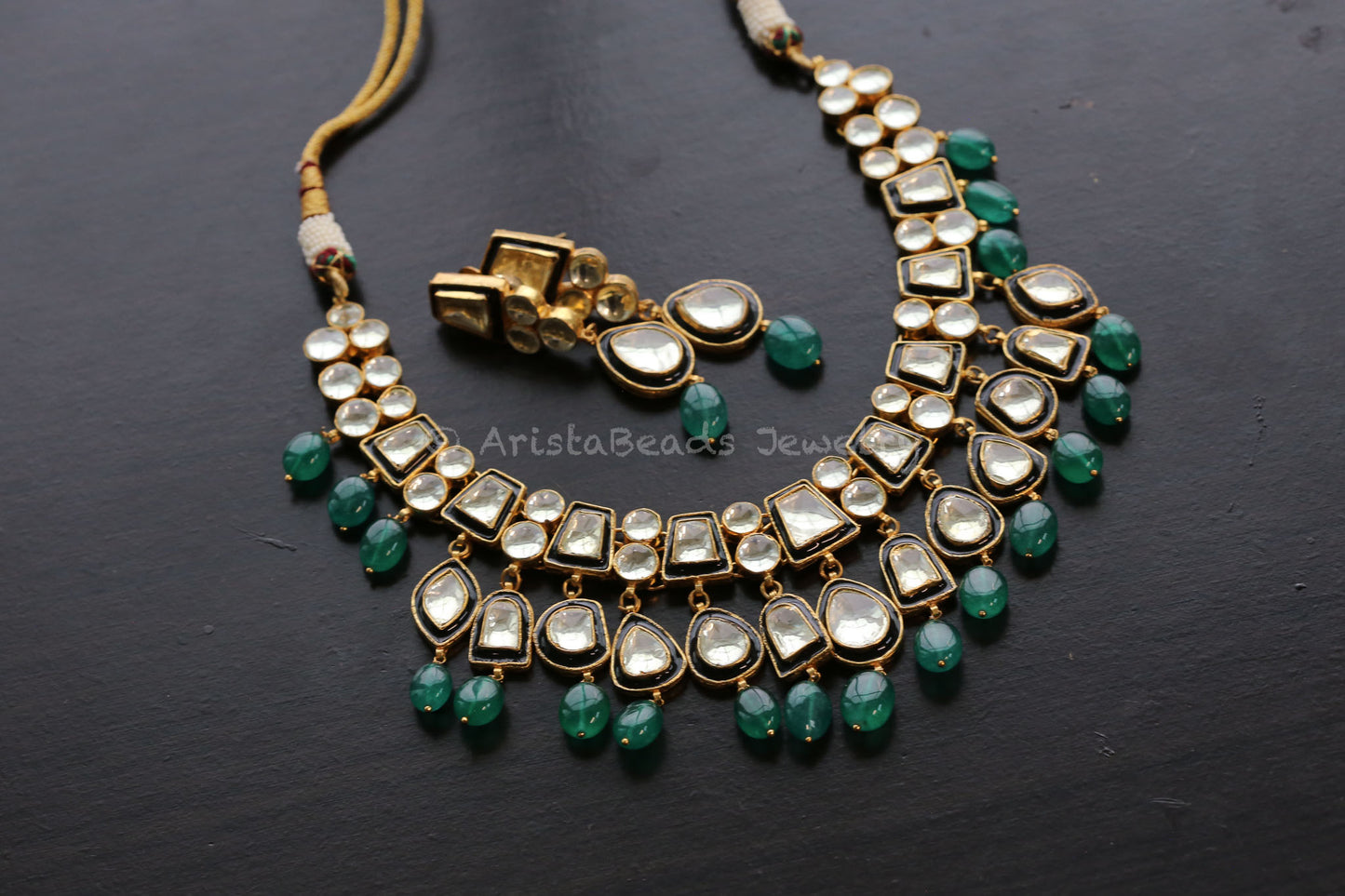 Roohi Meenakari Pachi Kundan Necklace Set -Black Enamel (103-81)