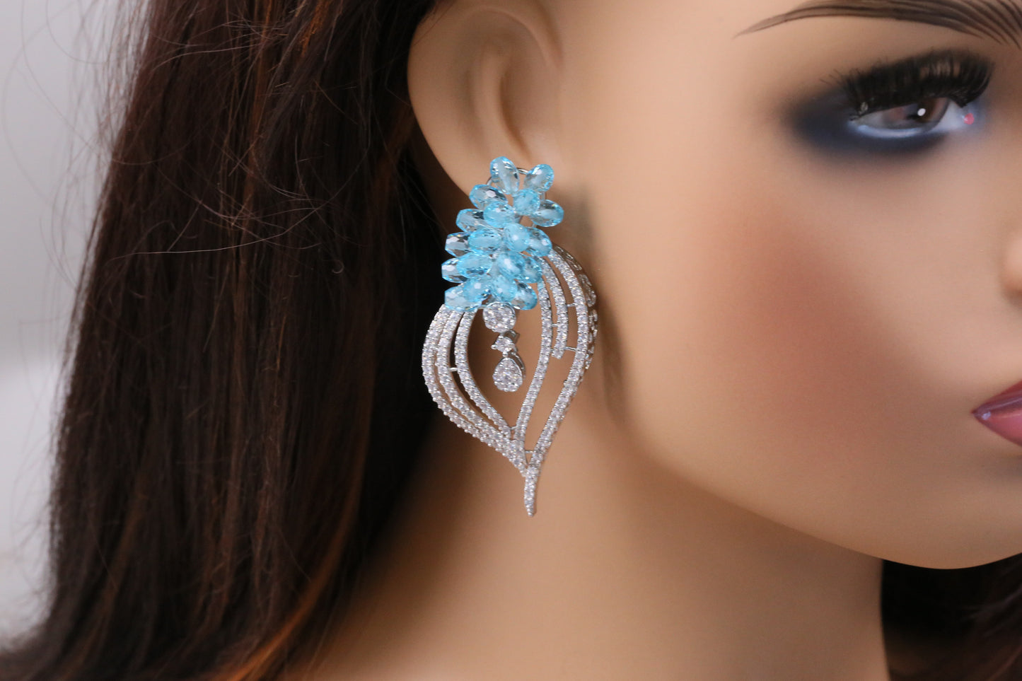 Premium CZ & Blue Crystal Earrings (102-14)