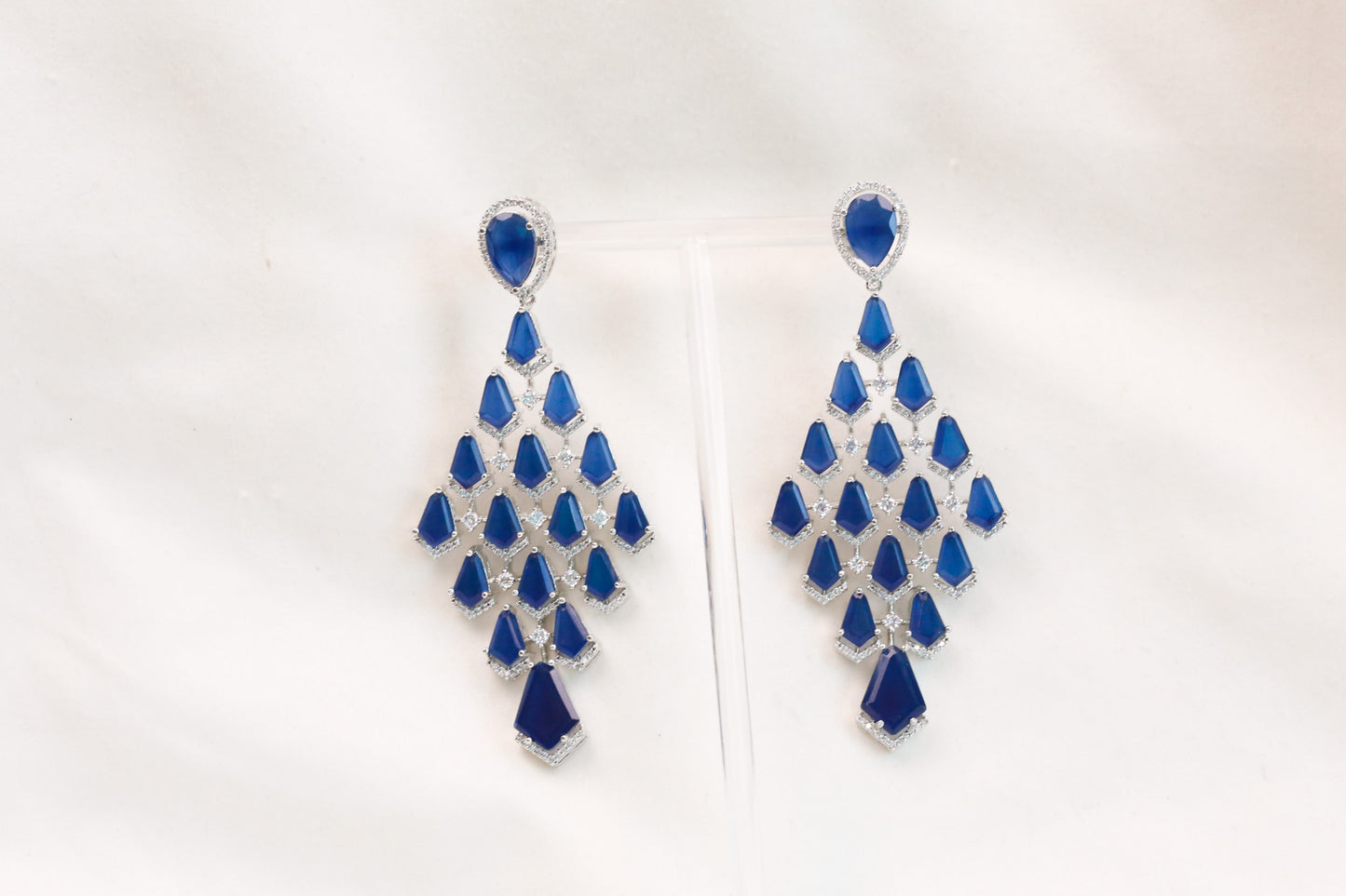 Premium CZ Doublet Earrings - Blue