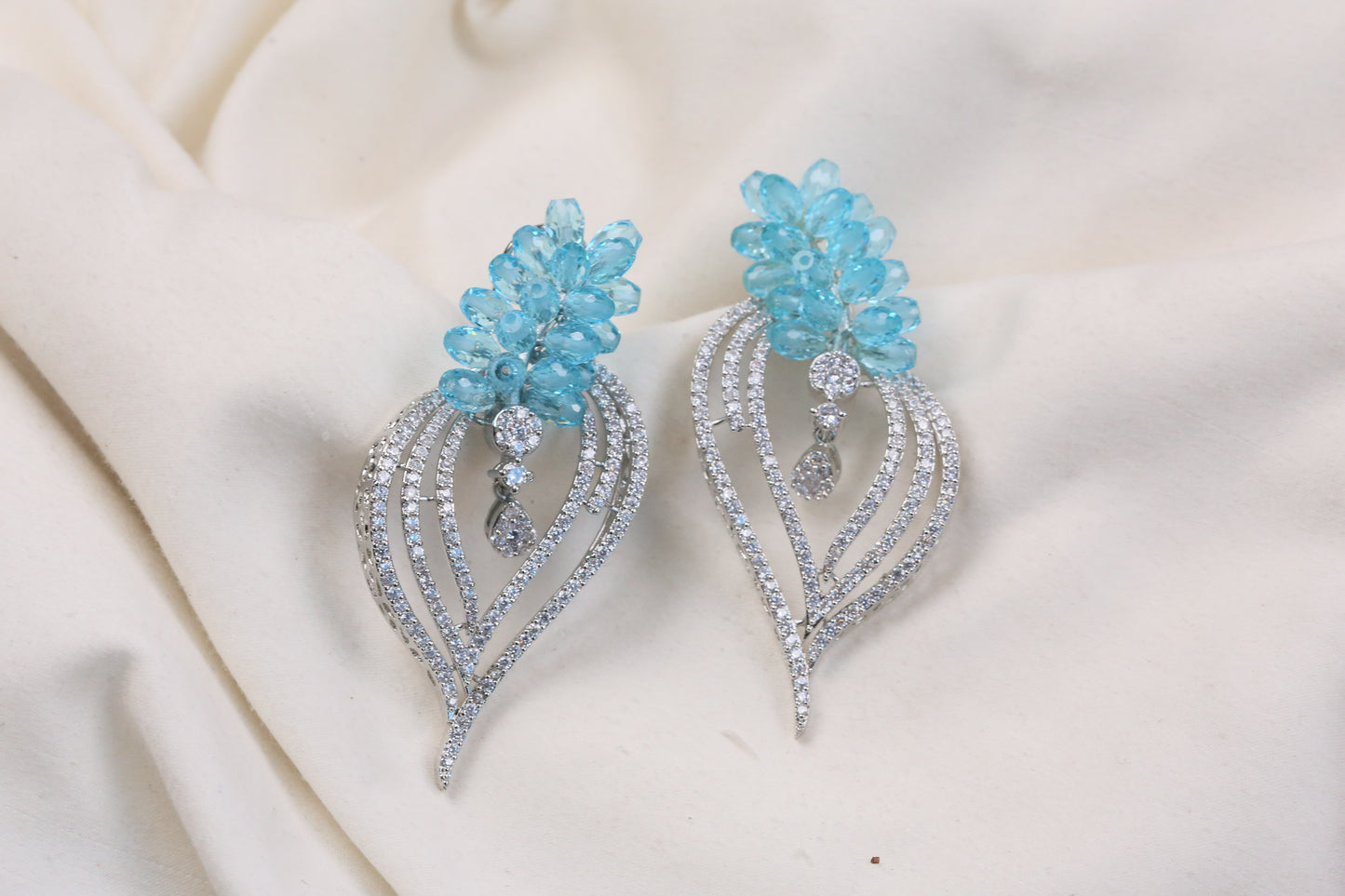 Premium CZ & Blue Crystal Earrings (102-14)