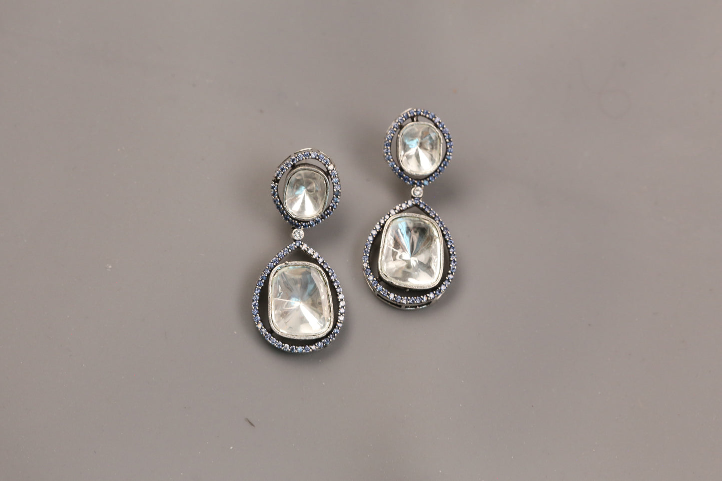 Premium Uncut Polki & Blue CZ Earrings (102-15)