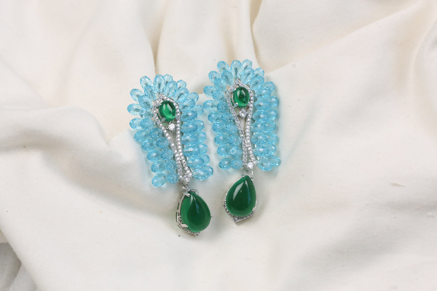Shanaya Premium CZ & Crystal Studs (102-23) - Aqua Blue & Green