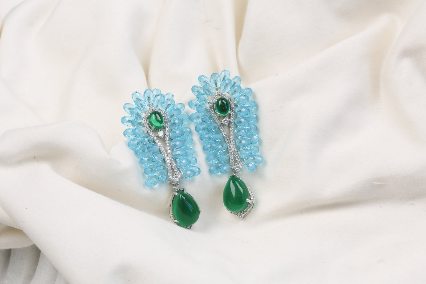 Shanaya Premium CZ & Crystal Studs (102-23) - Aqua Blue & Green