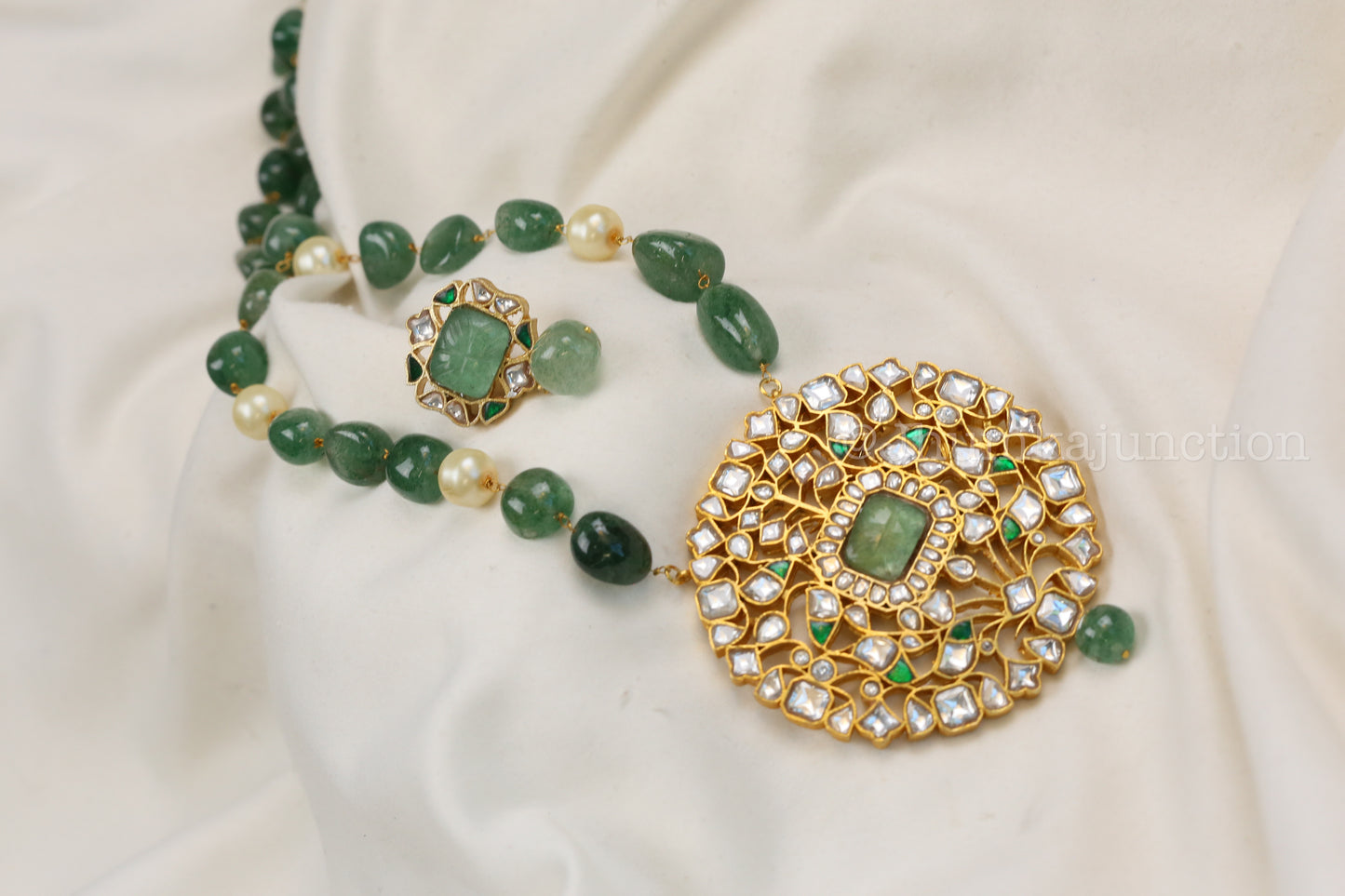 Next to Real Jadau Kundan Necklace Set - Strawberry Quartz