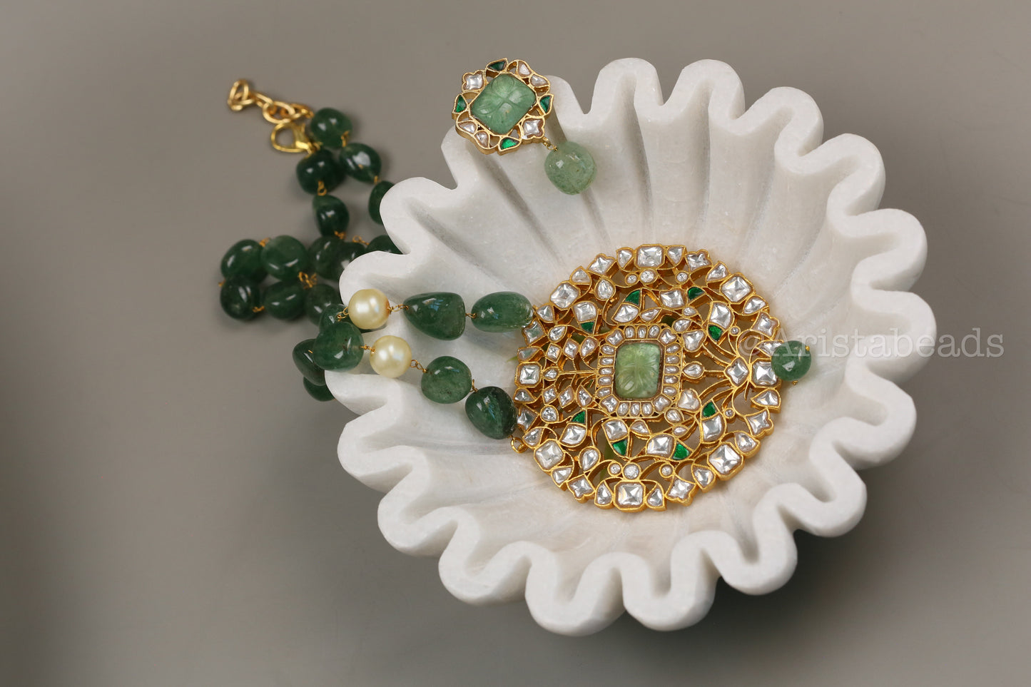 Next to Real Jadau Kundan Necklace Set - Strawberry Quartz