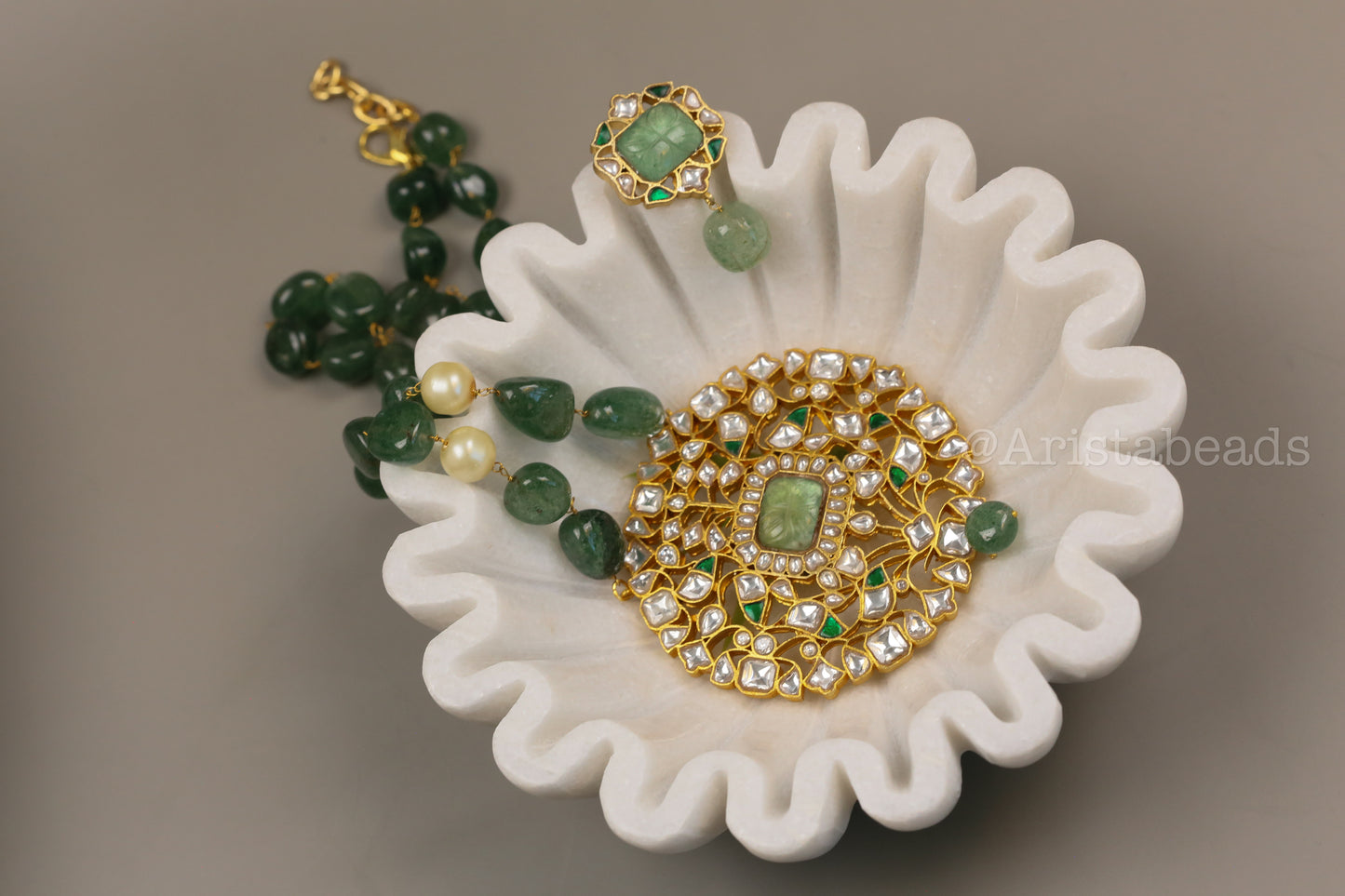 Next to Real Jadau Kundan Necklace Set - Strawberry Quartz