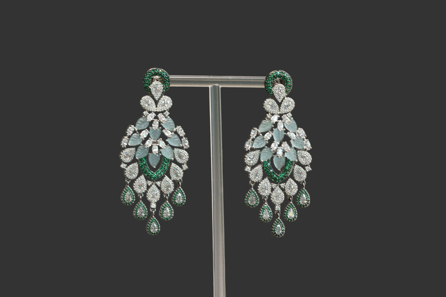 Carved Stones Doublet Micro CZ Earrings - - Mint