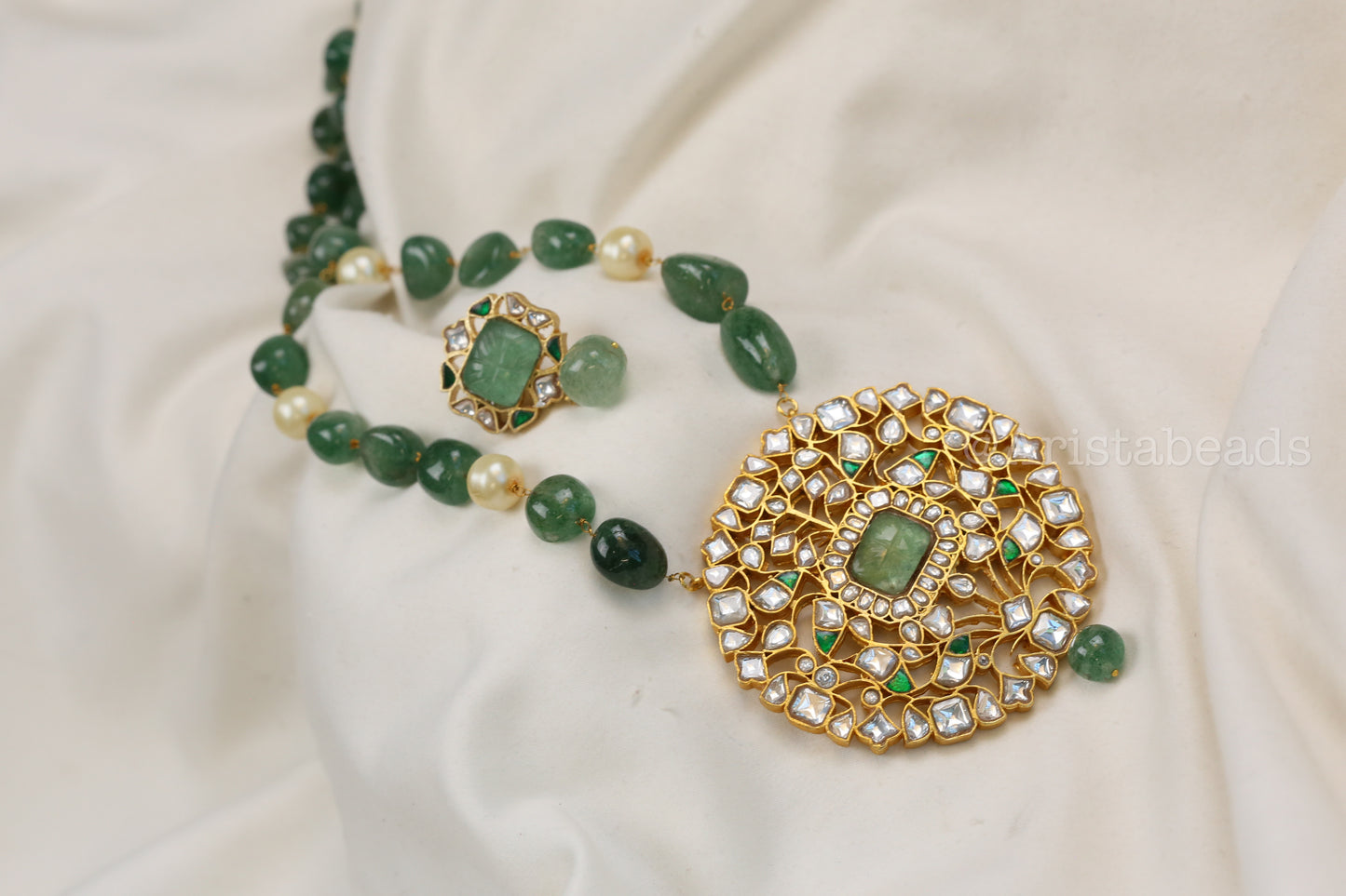 Next to Real Jadau Kundan Necklace Set - Strawberry Quartz