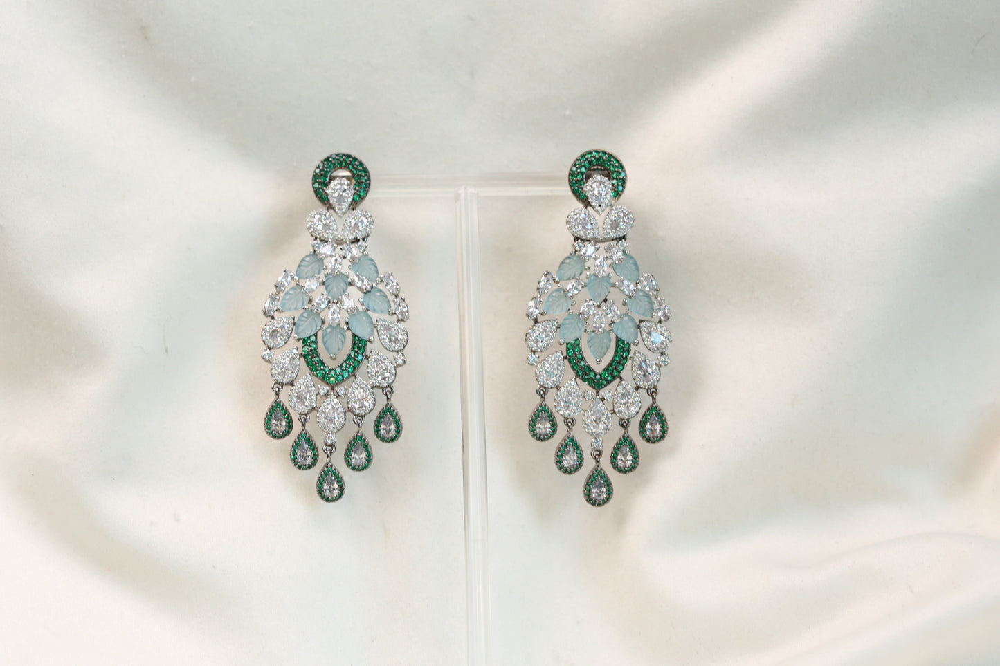 Carved Stones Doublet Micro CZ Earrings - - Mint