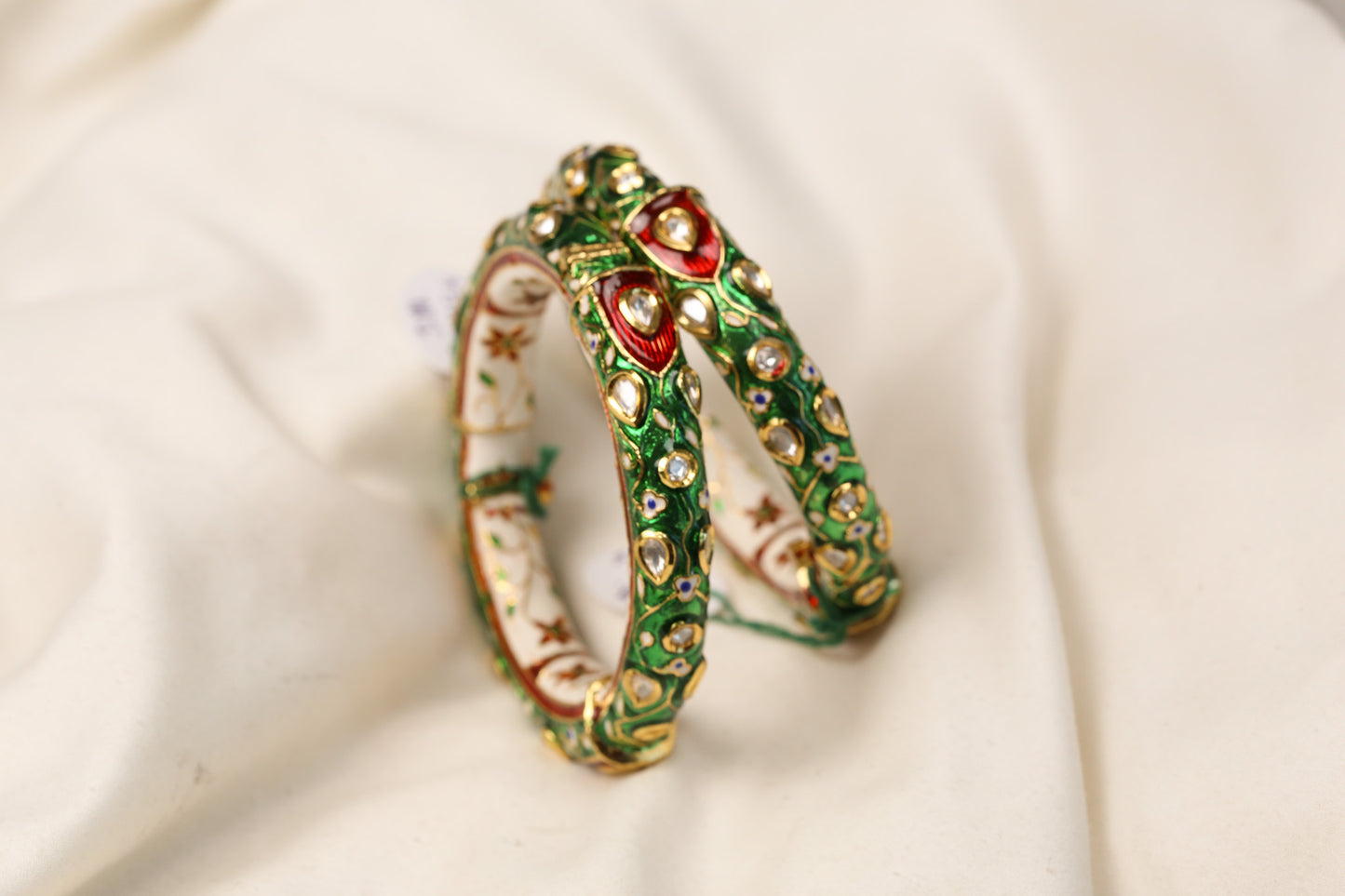 Green Meena Kundan Enamel Bangle Set