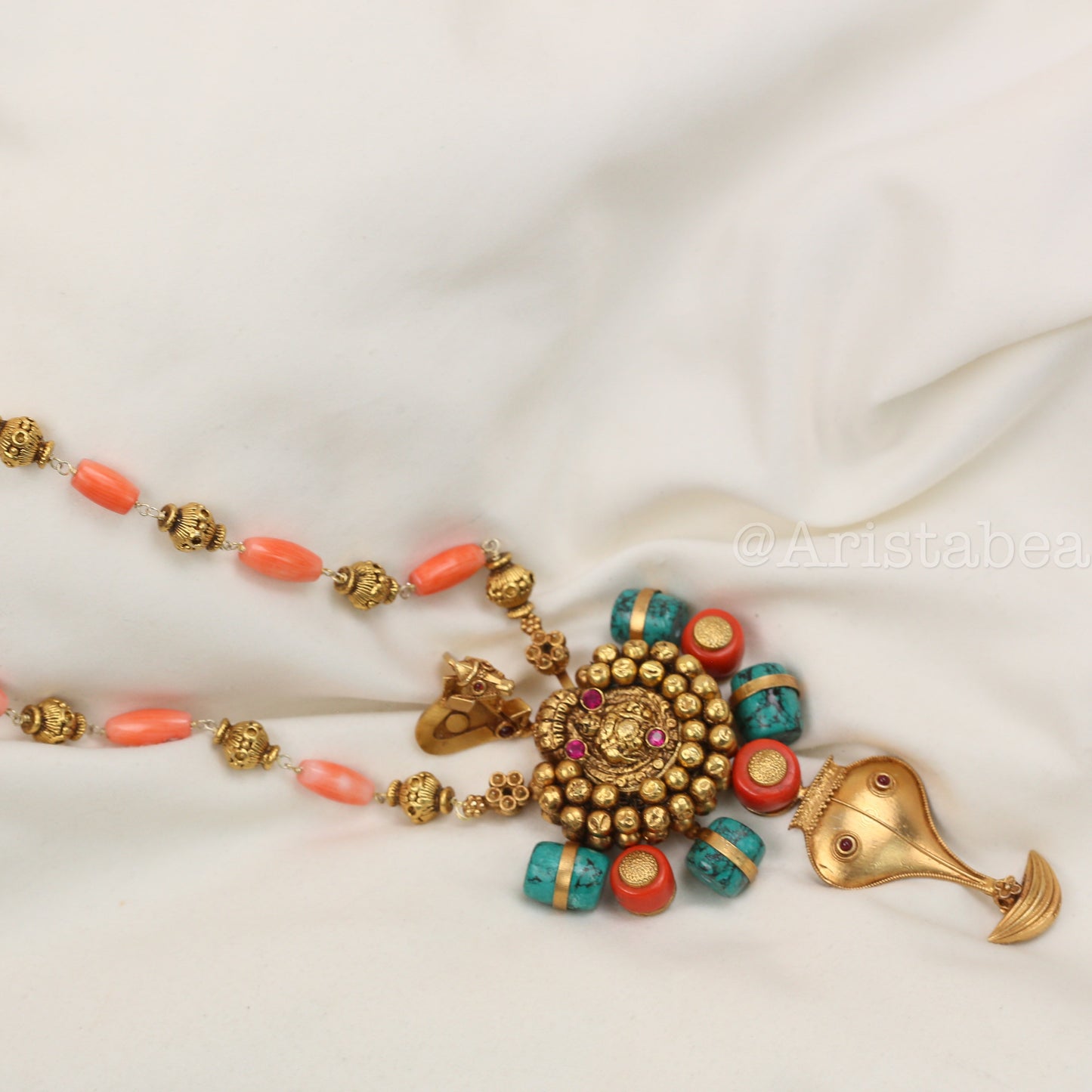 925 Silver Kemp Nagaru & 3D Nandi - Natural Turquoise & Coral