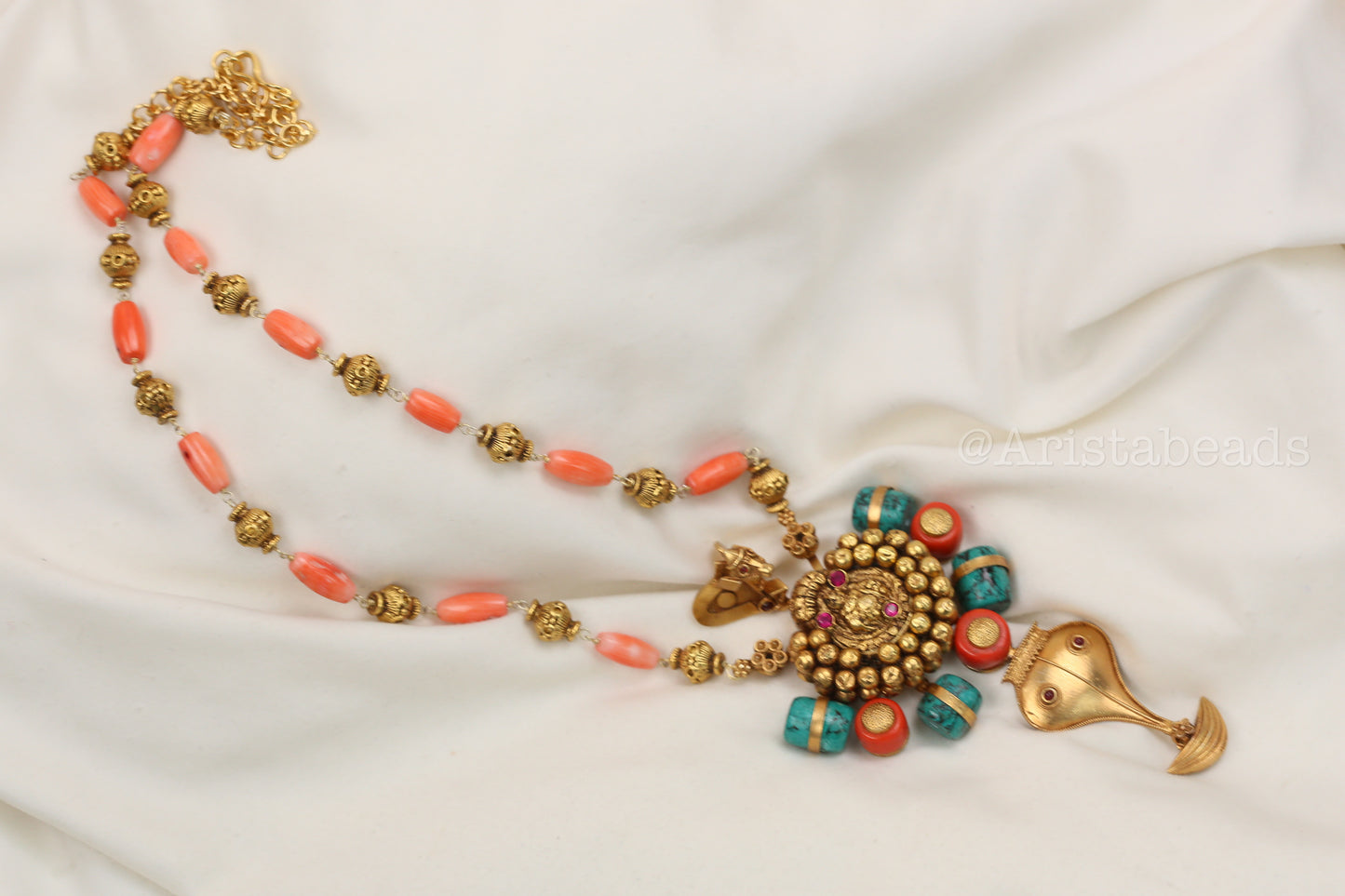 925 Silver Kemp Nagaru & 3D Nandi - Natural Turquoise & Coral