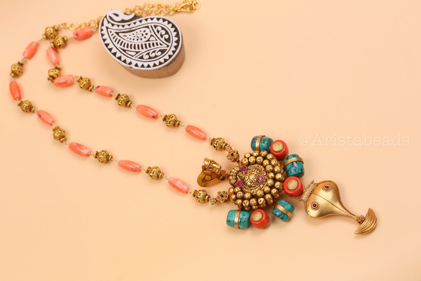 925 Silver Kemp Nagaru & 3D Nandi - Natural Turquoise & Coral