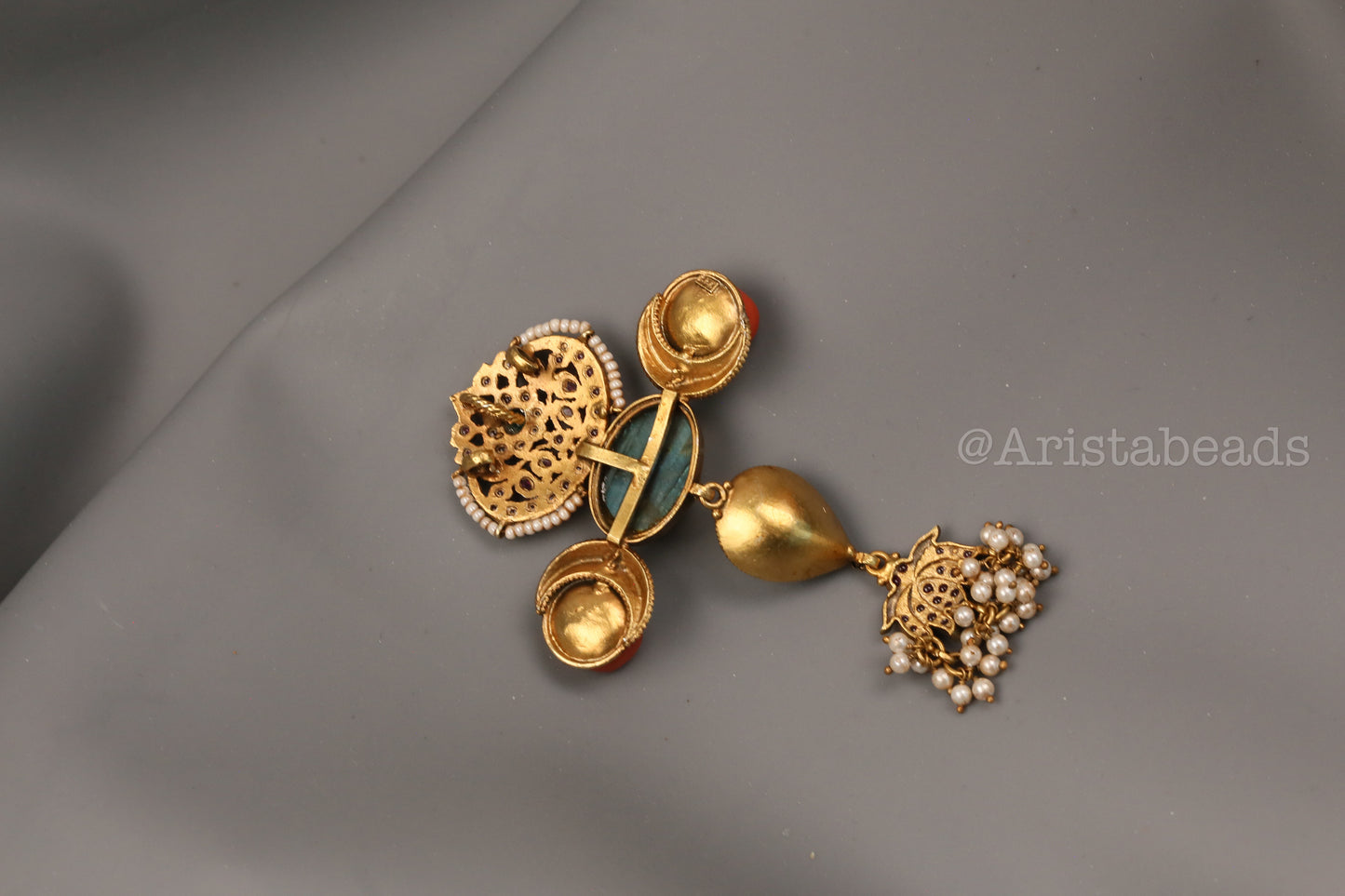 925 Silver Temple Turquoise Kundan Inlay Pendant