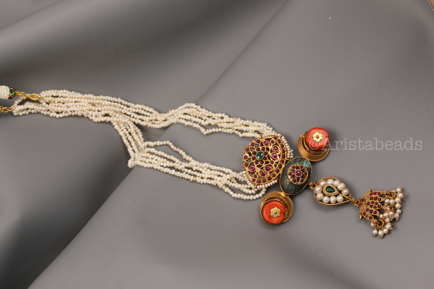 925 Silver Temple Turquoise Kundan Inlay Pendant