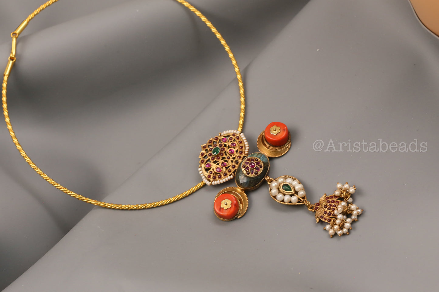 925 Silver Temple Turquoise Kundan Inlay Pendant