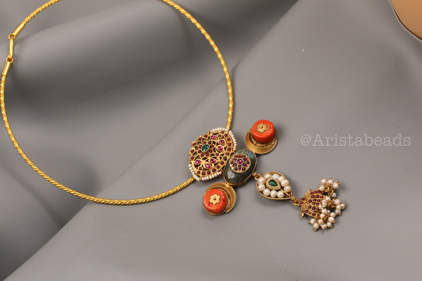 925 Silver Temple Turquoise Kundan Inlay Pendant