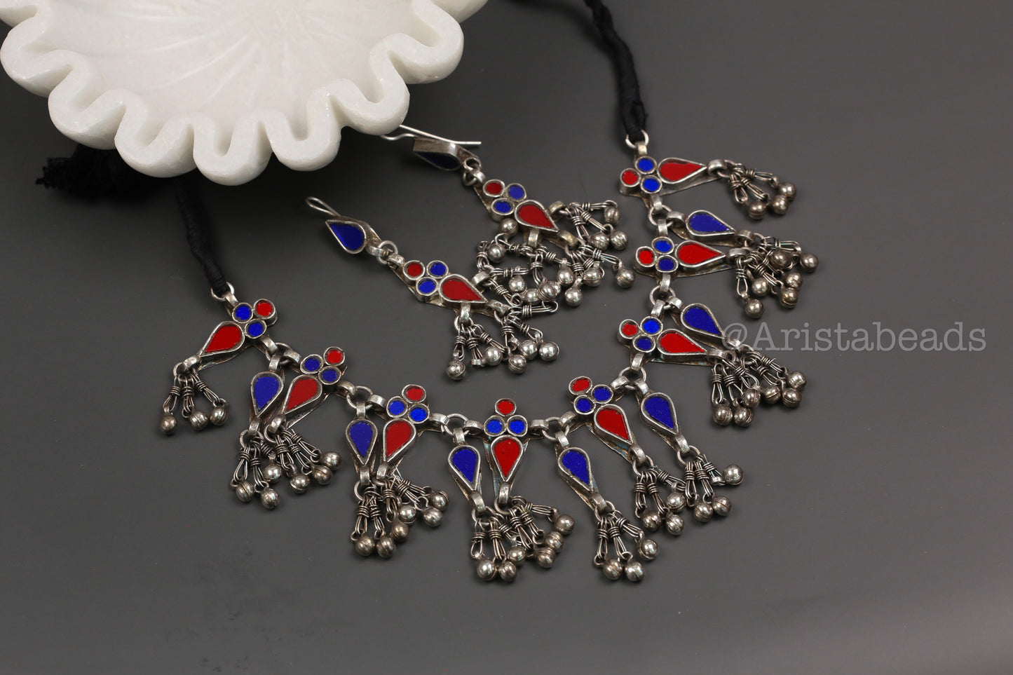 Aaina Real Glass Necklace Set - Blue Red