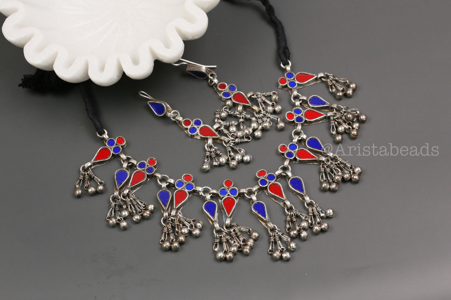Aaina Real Glass Necklace Set - Blue Red