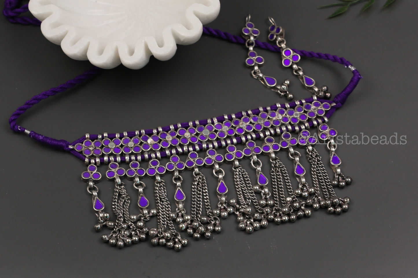 Nitya Real GlassChoker Set - Purple