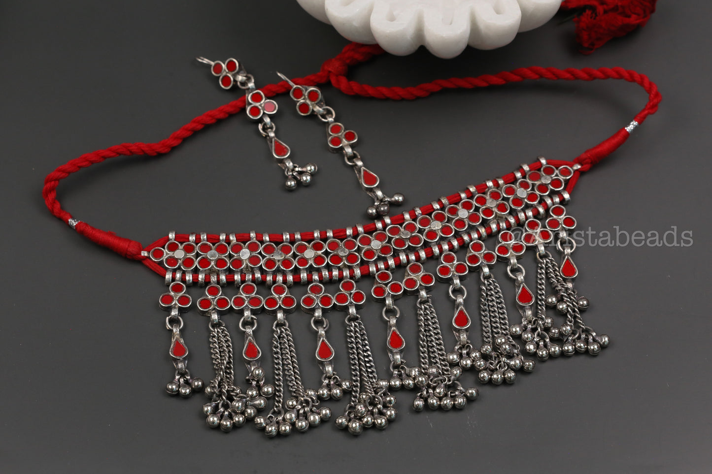 Nitya Real GlassChoker Set - Red