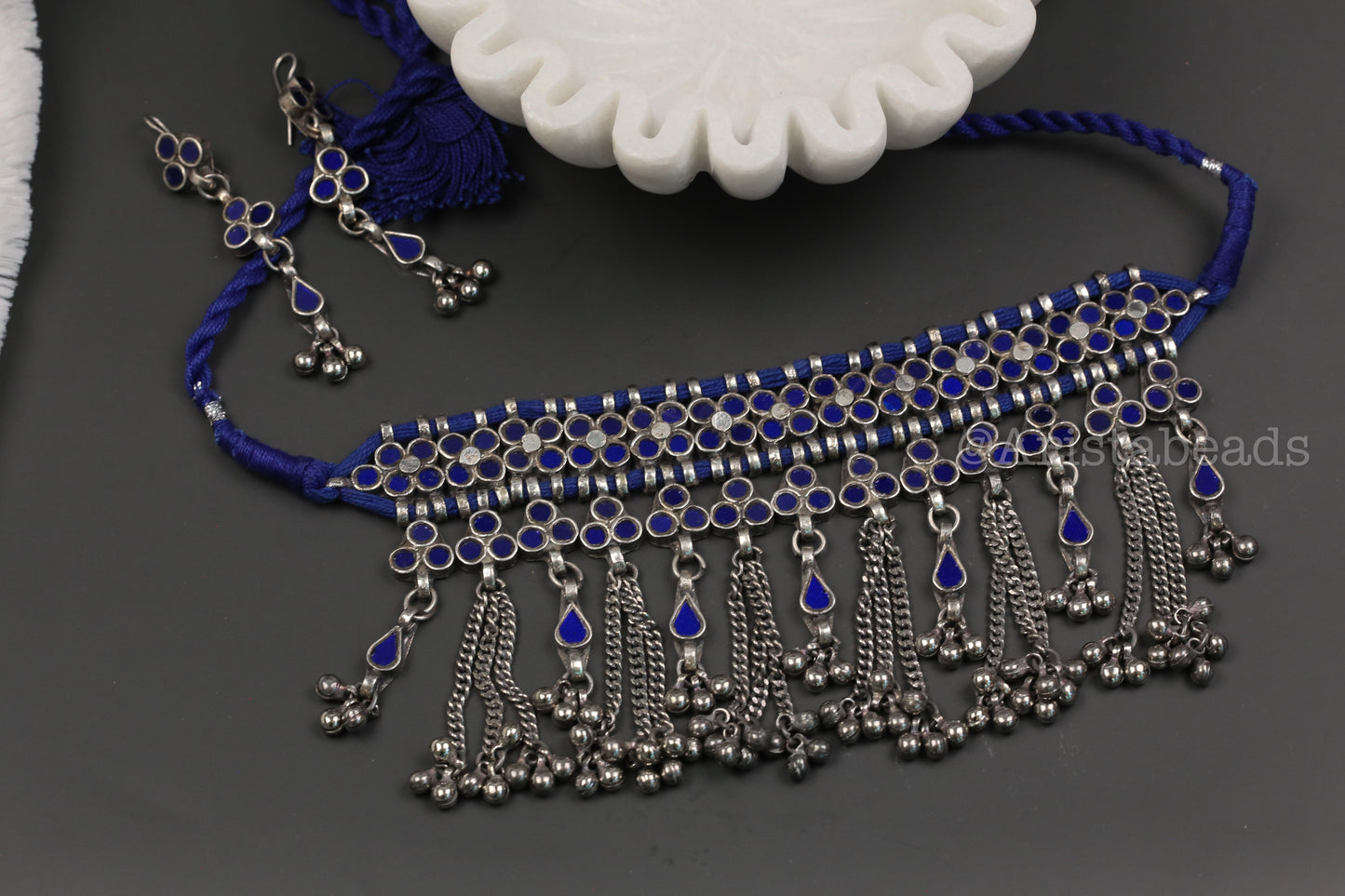 Nitya Real GlassChoker Set - Blue