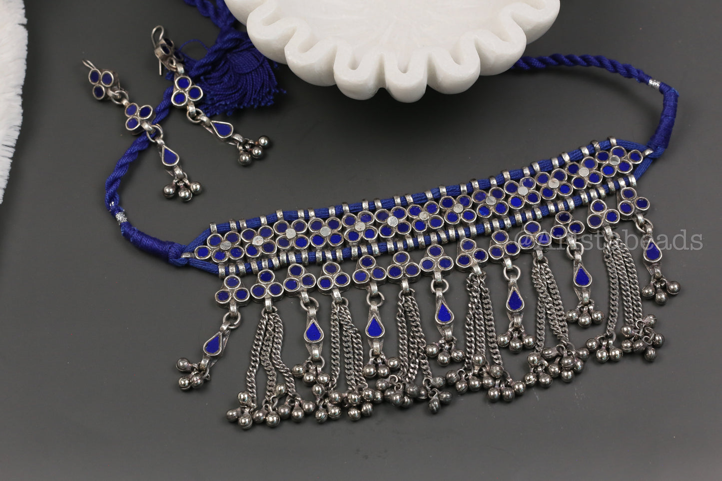Nitya Real GlassChoker Set - Blue