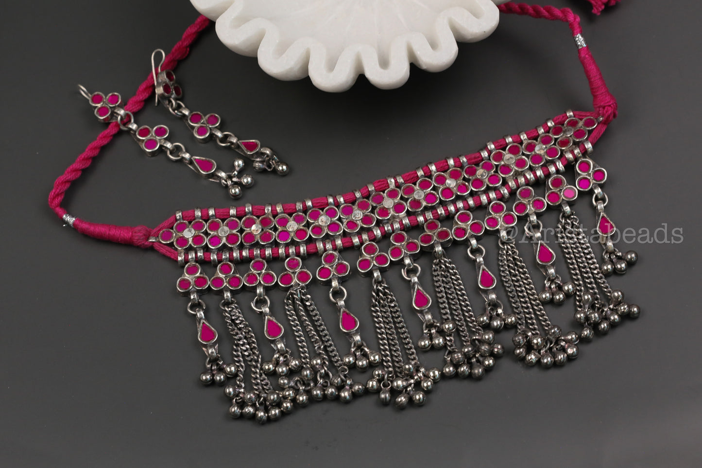 Nitya Real GlassChoker Set - Hot Pink