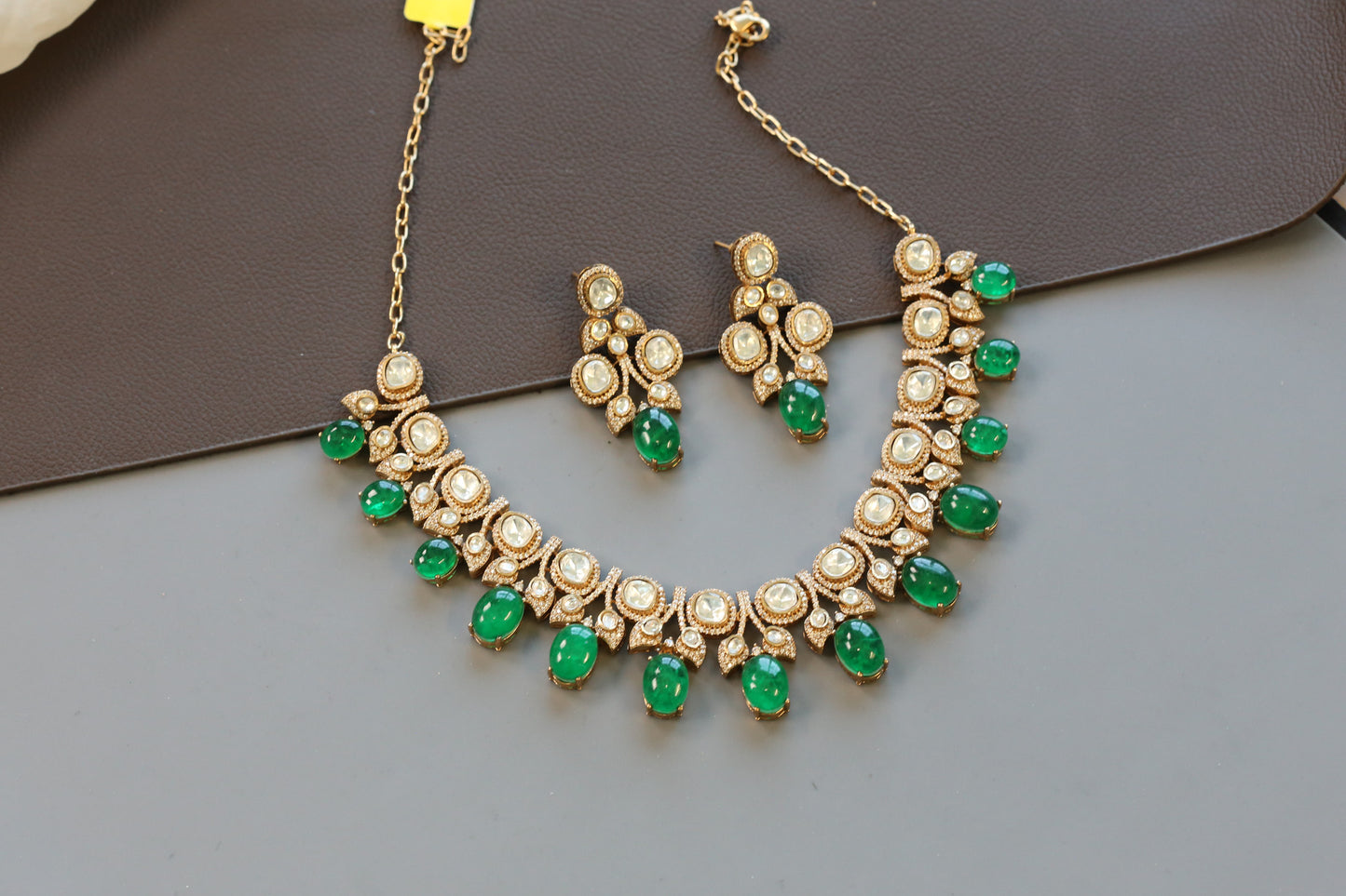 Emerald Pota Doublet Moissanite Polki Set