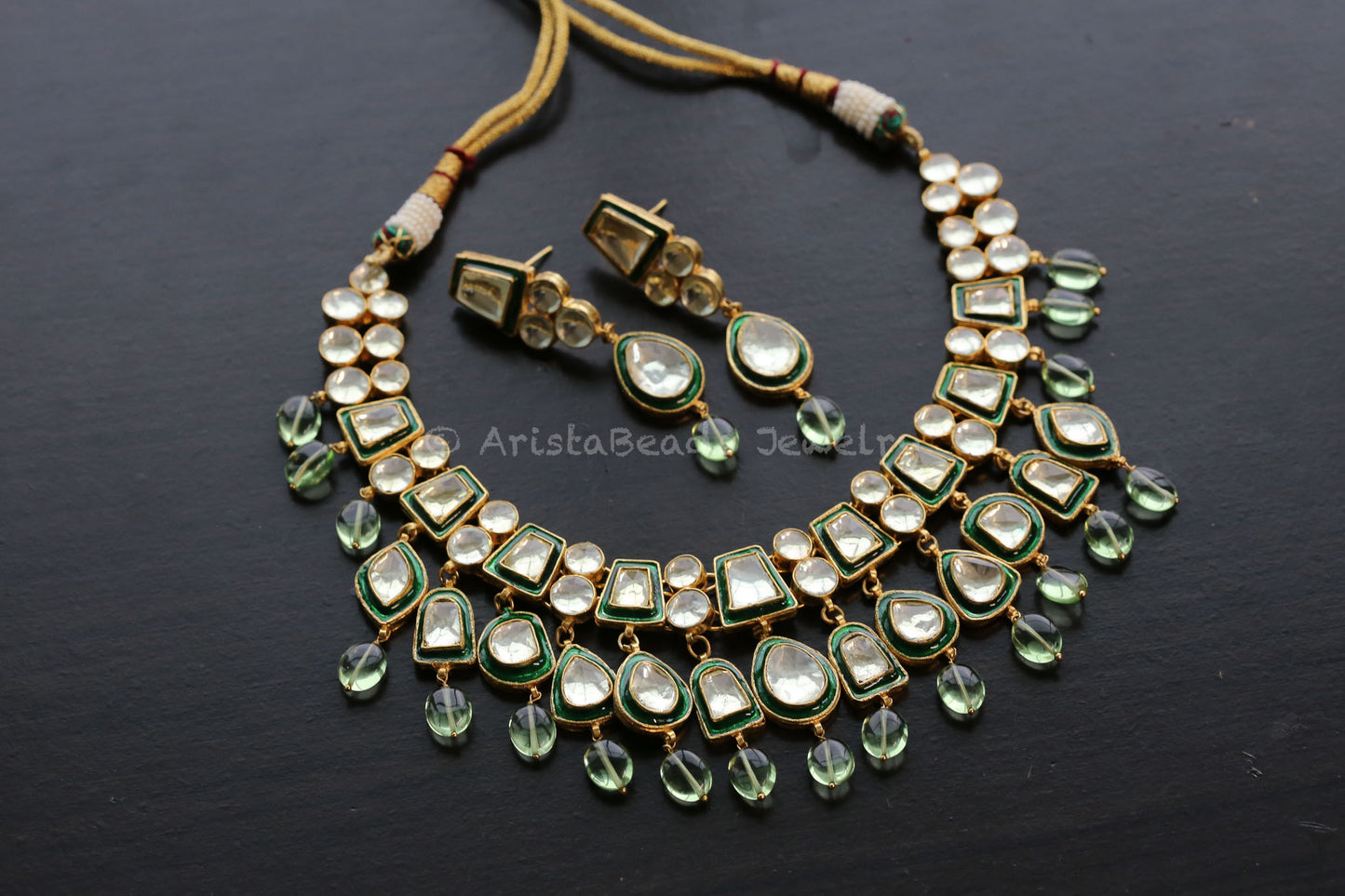 Roohi Meenakari Pachi Kundan Necklace Set - Green Enamel (103-82)