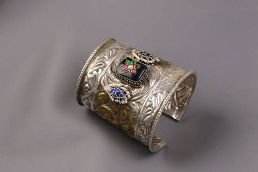 Matsya Dual Tone Jadau Fusion Bracelet (B101-21) - Black Blue