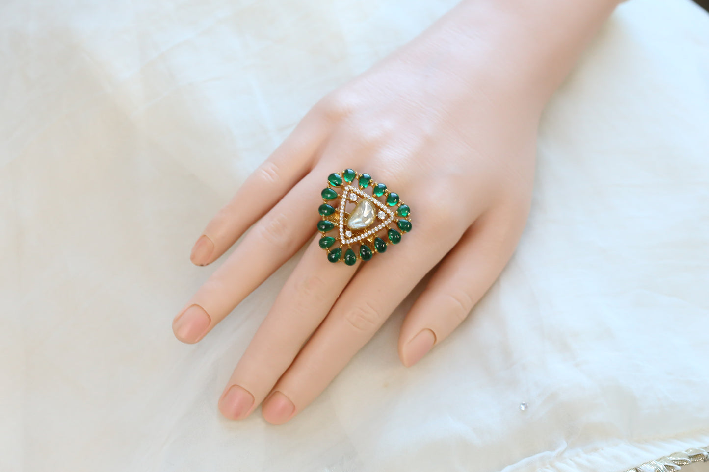 Triangle Real Moissanite & Pota Ring