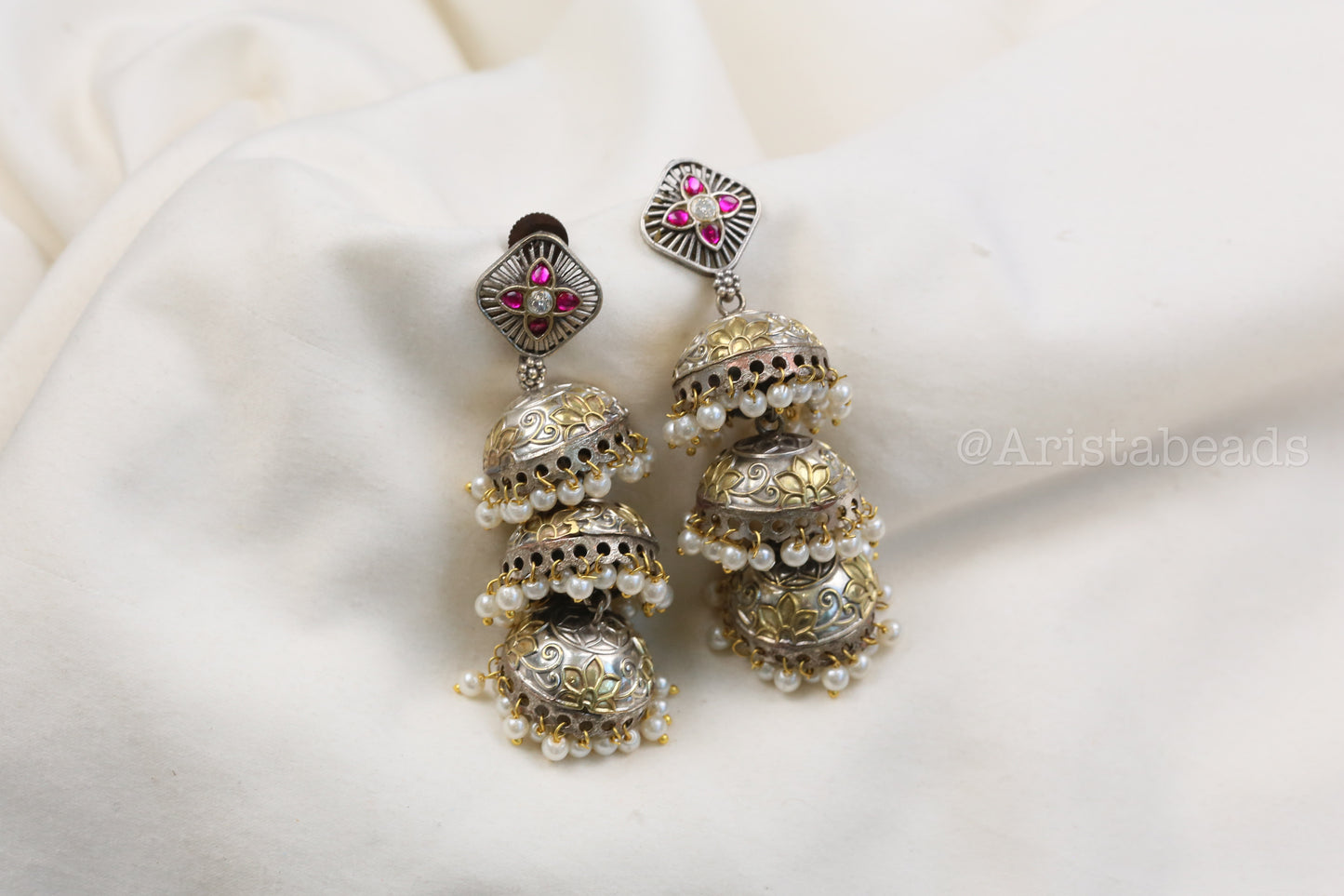 Khushi Kundan Fusion Layered Jhumka - Ruby (ABJOC-23)