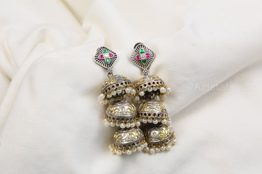 Khushi Kundan Fusion Layered Jhumka -Multi (ABJOC-25)