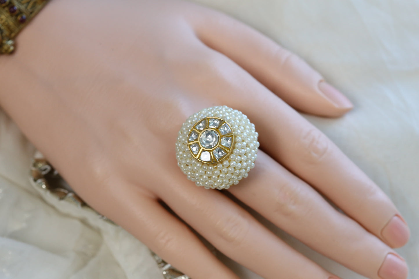 Kundan Polki Pear Rings (Adjustable)