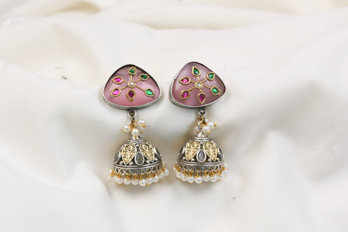 Preeti Kundan Fusion Jhumka - Pink (ABJOC-30)